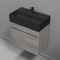 Small Bathroom Vanity With Black Sink, Wall Mounted, Modern, 24